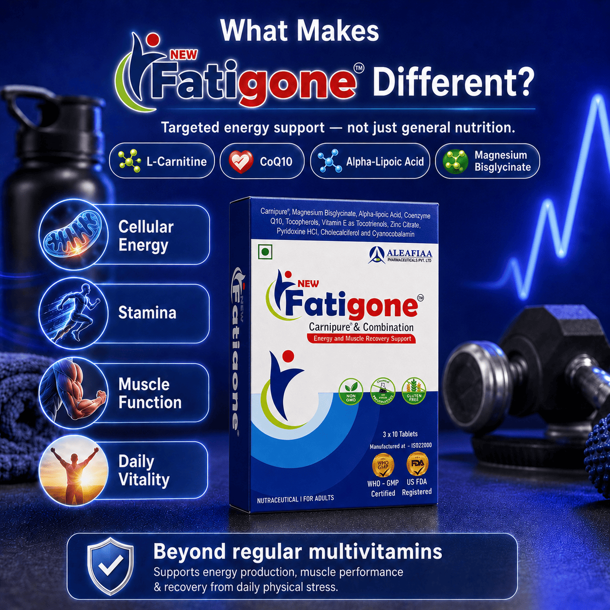 Fatigone | Strip Pack | Energy Support | CoQ10 & L-Carnitine Tablets