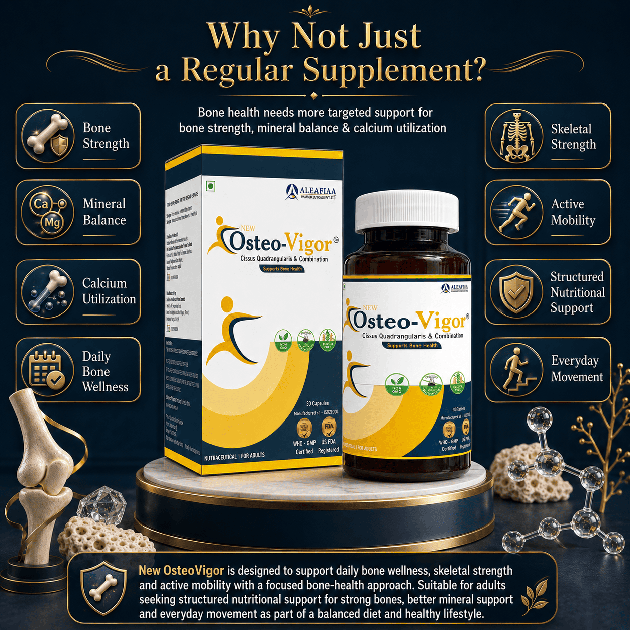 OsteoVigor | Pack of 30 | Bone Health | Cissus, Vitamin D3 & K2 | Monthly Pack