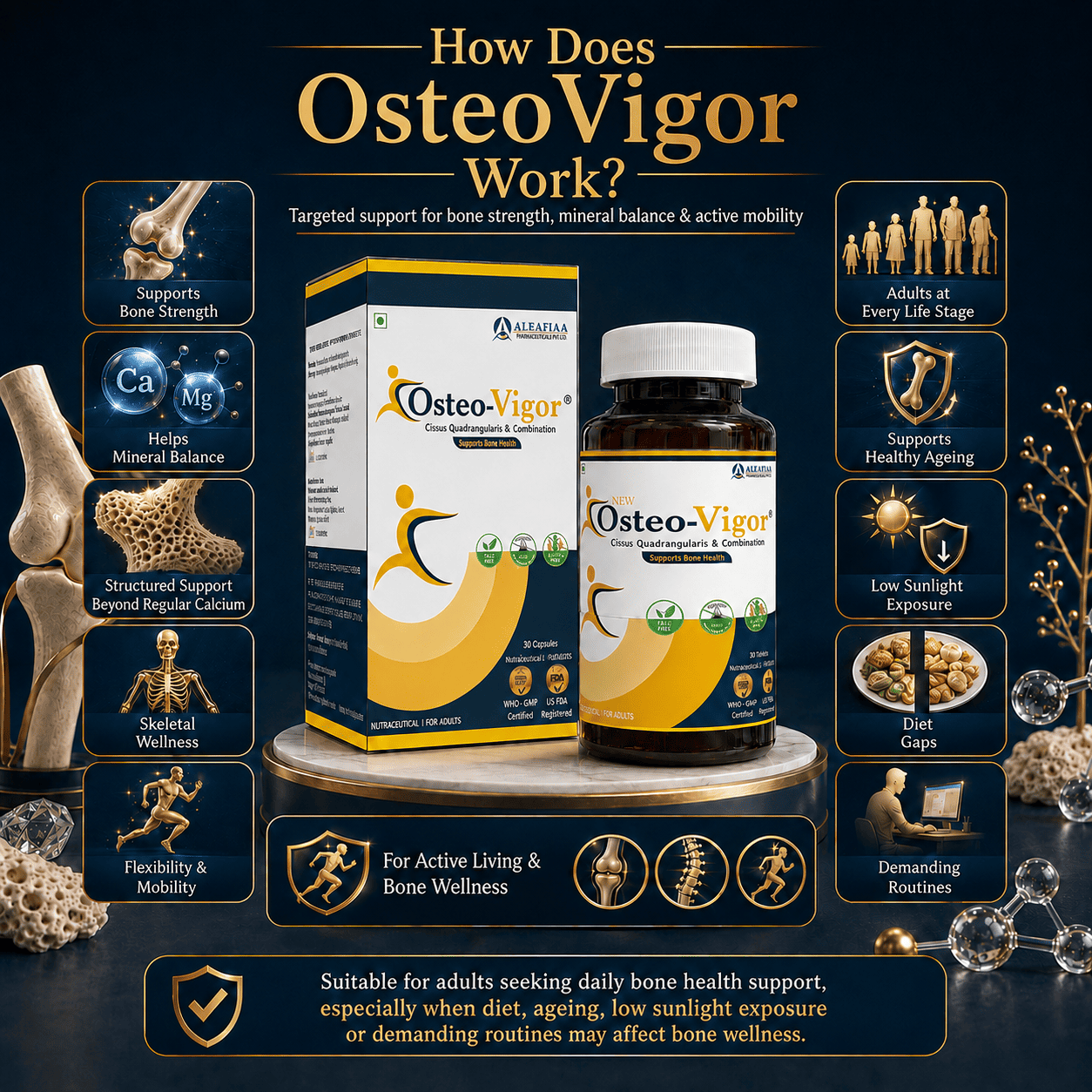 OsteoVigor | Pack of 30 | Bone Health | Cissus, Vitamin D3 & K2 | Monthly Pack