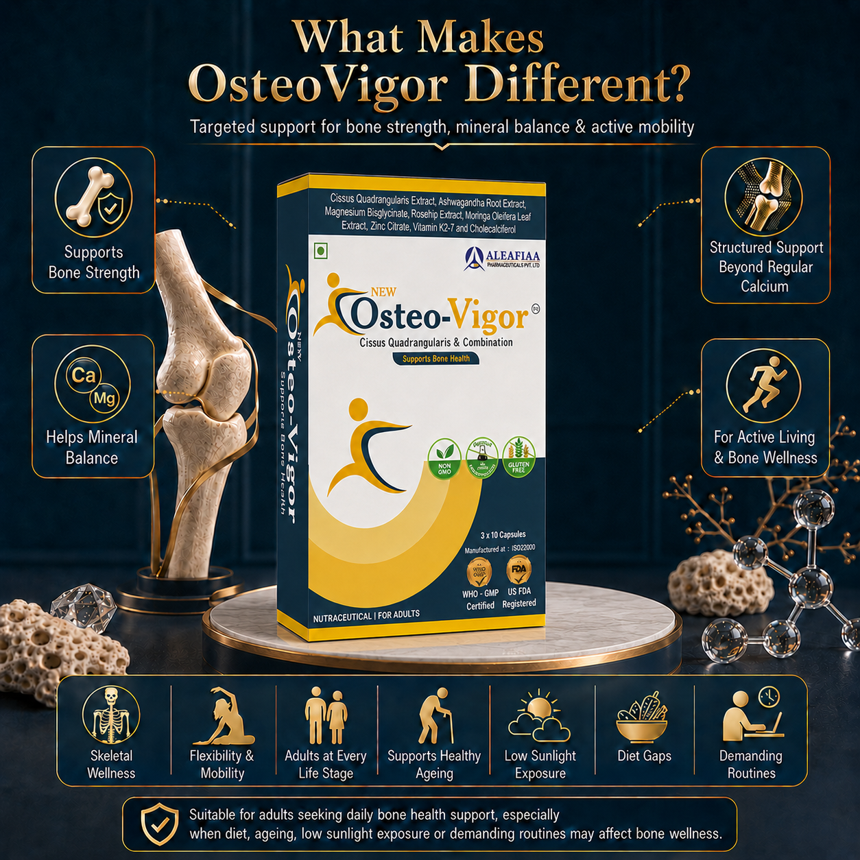 OsteoVigor |Strip Pack | Bone Health | Cissus, D3 & K2 |