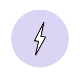 Black lightning bolt symbol on a purple circle